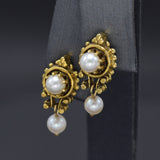 Antique Victorian 14K Gold Sea Pearl Brooch Pin Pendant & Earrings Set