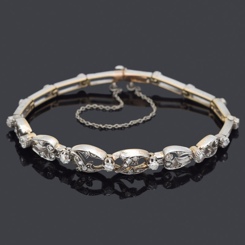 Antique 18K Gold & Sterling Silver 1.27 TCW Diamond Rose Cut Tennis Bracelet