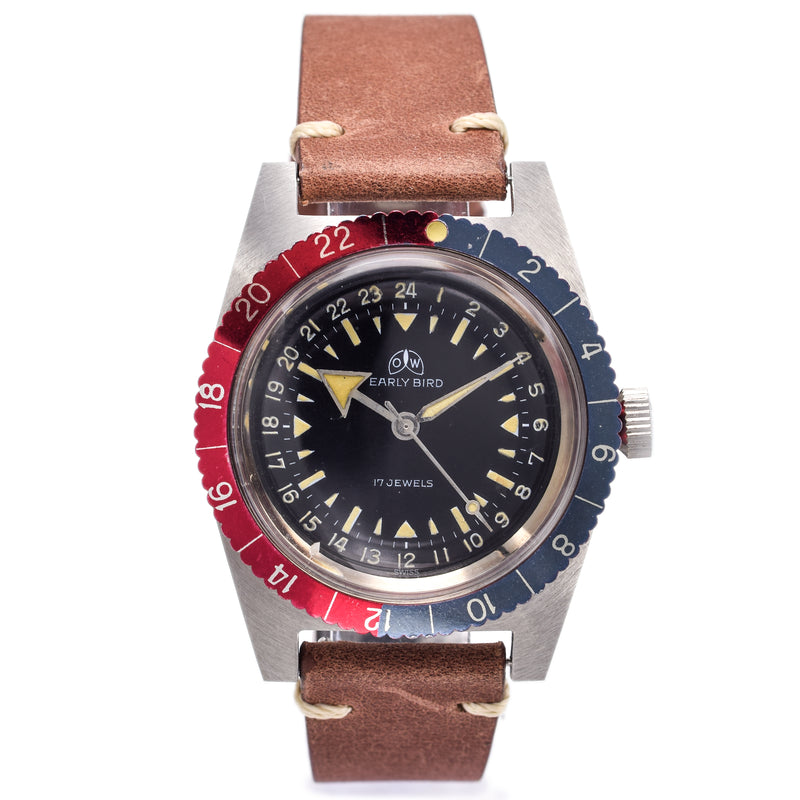 Vintage Ollech & Wajs Early Bird 20 ATM 17Jewels Hand Wind Men's Dive Watch 37 mm