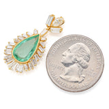 Vintage 18K Yellow Gold 2.35 Ct Emerald & 2.22 TCW Diamond Pear Pendant