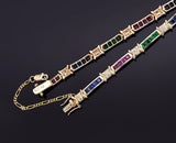 Vintage 14K Yellow Gold Sapphire, Ruby, Emerald & Diamond Tennis Bracelet 13.9G