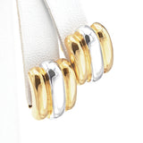 Vintage Italian 18K Yellow & White Gold Ribbed Omega Back Drop Earrings