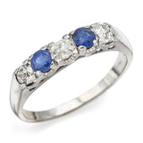 Antique 14K White Gold Sapphire & 0.48 TCW Diamond Band Ring