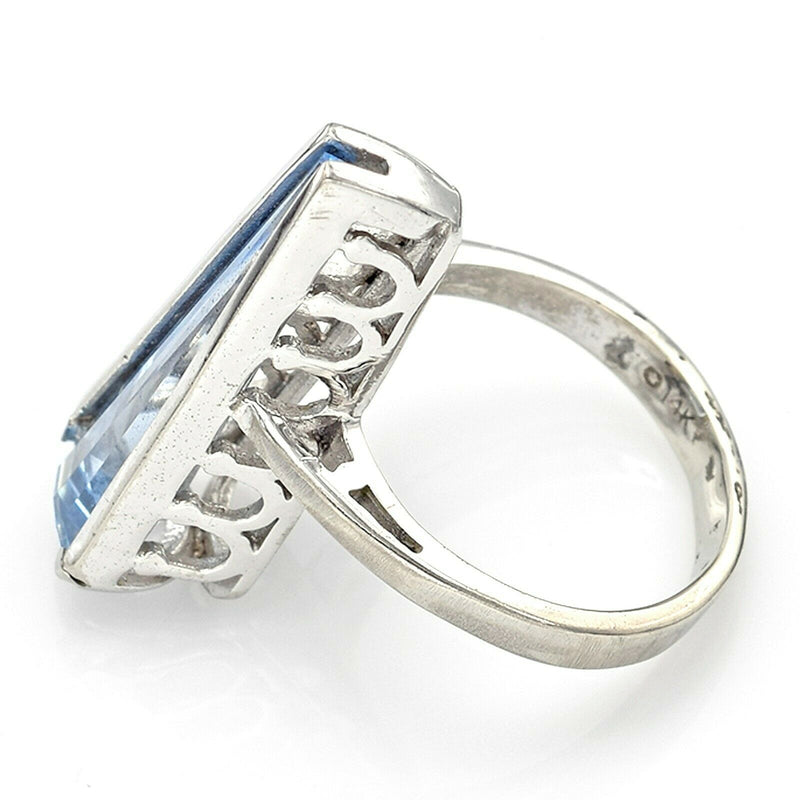 Vintage 14K White Gold 4.66 Ct Blue Spinel Triangle Geometric Cocktail Ring