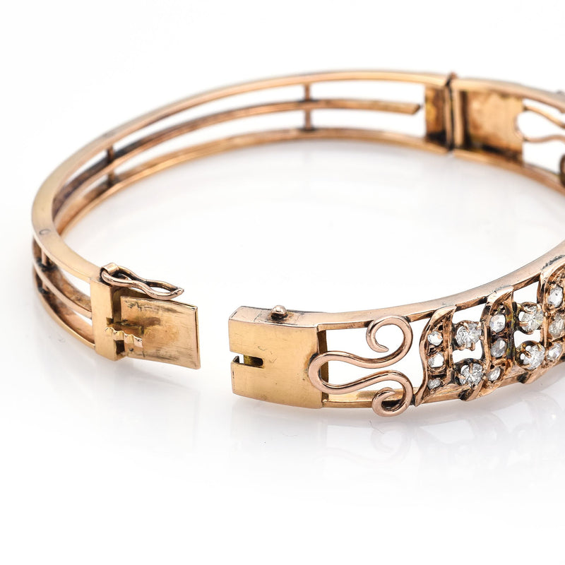 Vintage 18K Gold 3.10TCW Mixed Mine & Modern Diamond Swirl Bangle Bracelet