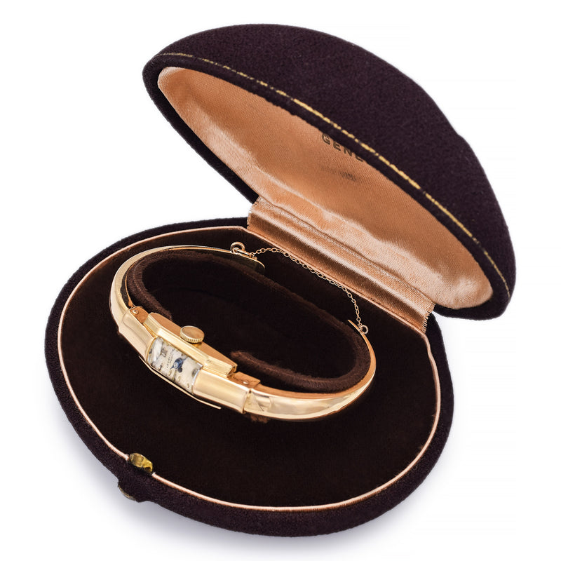 Favre-Leuba Geneve 18K Yellow Gold Hand Wind Women's Cuff Bracelet Watch + Box