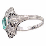Antique 14K White Gold Emerald Art Deco Cocktail Ring Size 4