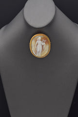 Antique 14K Yellow Gold Cameo Shell Large Oval Brooch Pin