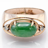 Vintage 14K Yellow Gold 2.61 Ct Green Jade & Diamond Band Ring