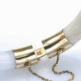 Vintage 14K Yellow Gold Green Lavender Jade Hinged Bangle Bracelet