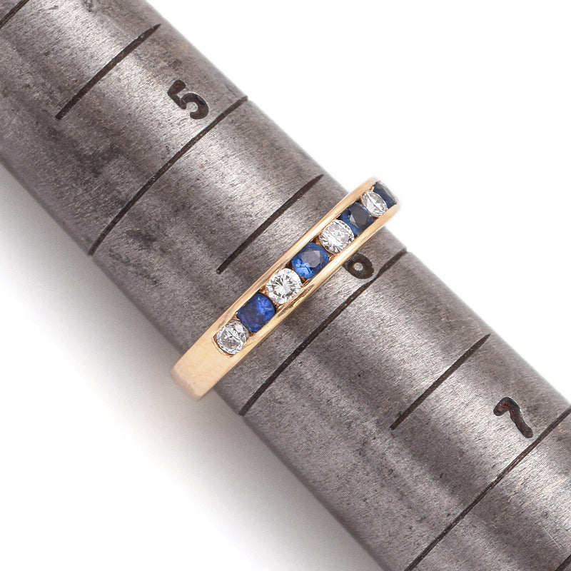 Vintage 14K Yellow Gold Sapphire & Diamond Semi-Eternity Band Ring