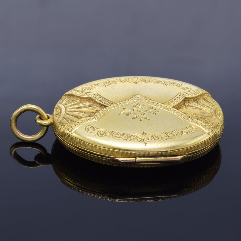 Antique Victorian 18K Yellow Gold Large Oval Locket Pendant