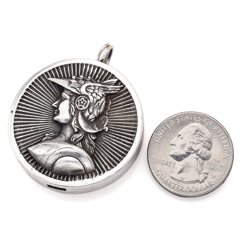 Vintage Henryk Winograd HW 999 Fine Silver Repoussé Athena Round Pendant