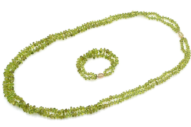 Vintage GUMP'S 14K Yellow Gold Peridot Beaded Strand Bracelet & Necklace Set
