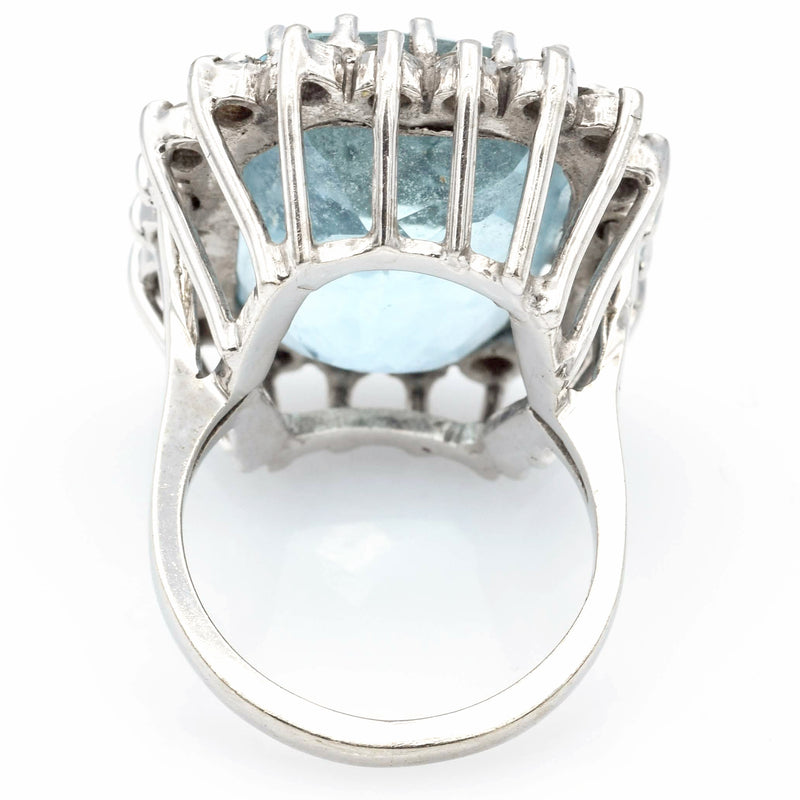 Vintage 14K White Gold Aquamarine And Diamond Cocktail Ring