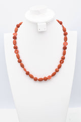 King Fook 14K Yellow Gold Carved Red Coral & Sea Pearl Beaded Strand Necklace
