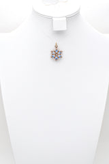 Vintage 14K Yellow Gold Diamond & Sea Pearl Enamel Snowflake Brooch Pin Pendant