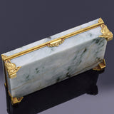 Vintage Black, Starr & Frost 14K Gold Green Jade Carved Crane & Flowers Box