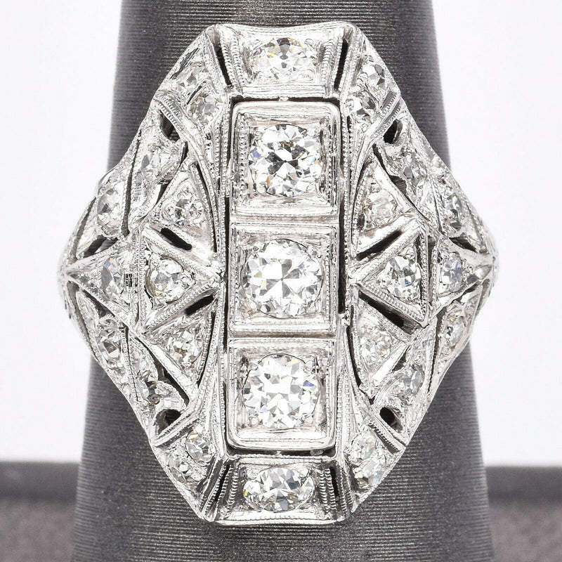 Antique Platinum Diamond Art Deco Cocktail Ring