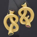Vintage 1994 Angela Cummings 18K Gold Green & Pink Tourmaline Clip On Earrings