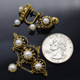 Antique Victorian 14K Gold Sea Pearl Brooch Pin Pendant & Earrings Set