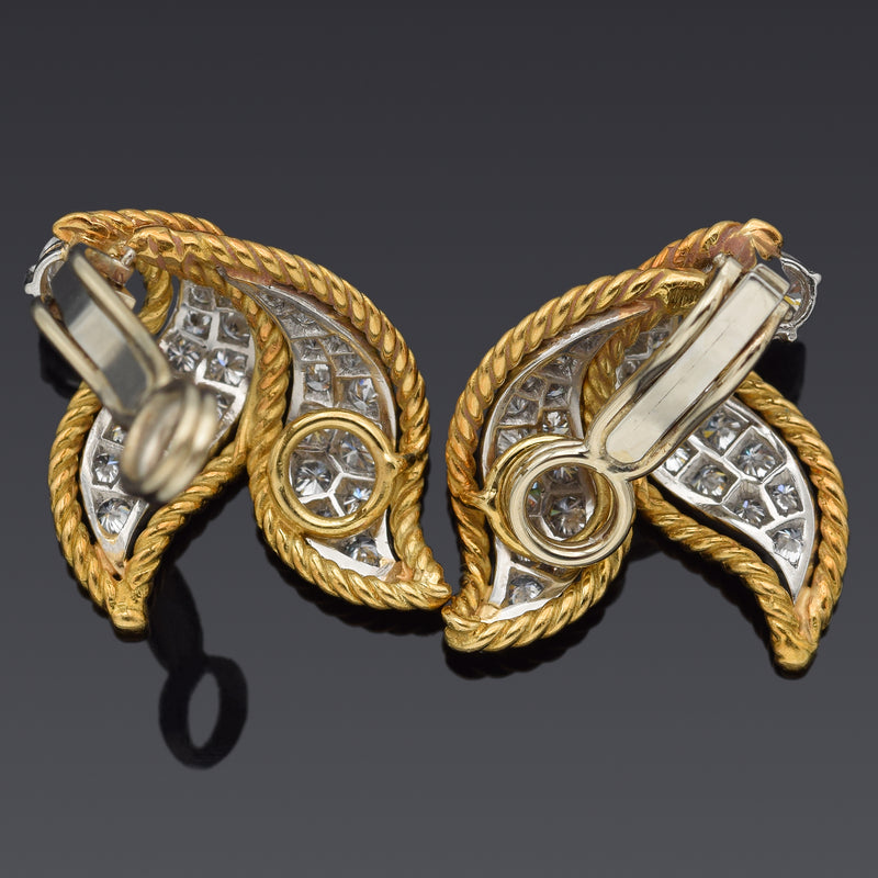 Vintage Platinum & 18K Gold 2.31 TCW Diamond Floral Clip on Earrings