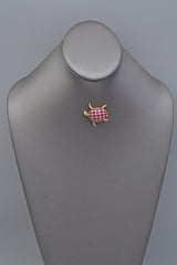 Vintage 22K Gold Ruby & Diamond Turtle Movable Brooch Pendant