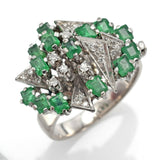 Vintage 8K White Gold Emerald & Diamond Geometric Cluster Band Ring