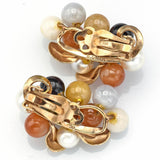 Ming's 14K Gold Multi-Color Jade & Sea Pearl Cluster Leaf Clip On Earrings