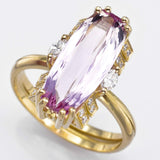 Vintage 18K Yellow Gold Pink Tourmaline & Diamond Cocktail Ring