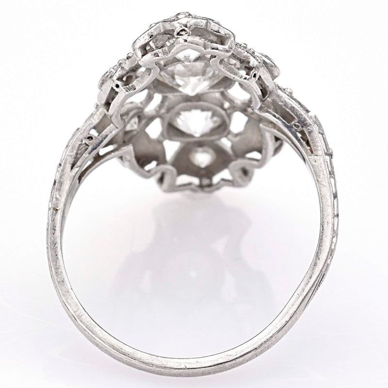 Antique Platinum Old Euro Cut Diamond Art Deco Cocktail Ring
