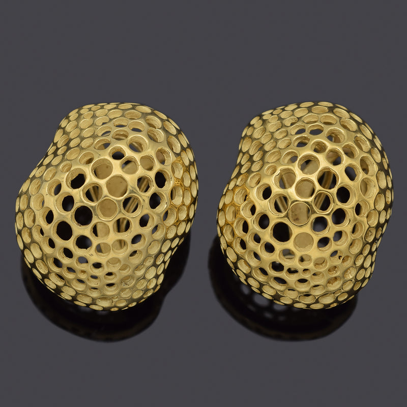 Vintage 1988 Angela Cummings 18K Gold Studios Perforations Free Forms Earrings