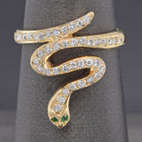 Vintage 14K Yellow Gold 0.42 TCW Diamond & Emerald Snake Band Ring