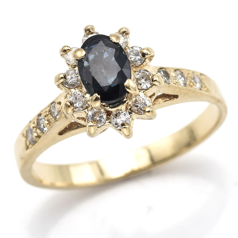 Vintage 14K Yellow Gold Sapphire & Diamond Band Ring