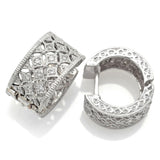 Vintage 14K White Gold Diamond Filigree Hoop Huggie Earrings