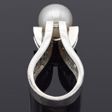 Vintage 18K White Gold Sea Pearl & 3.85 TCW Diamond Cocktail Ring 19.4G Size 5