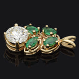 Vintage 14K Yellow Gold 1.16 Ct Diamond & Emerald Leaf Floral Pendant