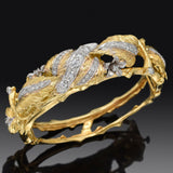 Vintage 18K Gold & Platinum 1.29 TCW Diamond Floral Hinged Bracelet 47.0G F-H VS
