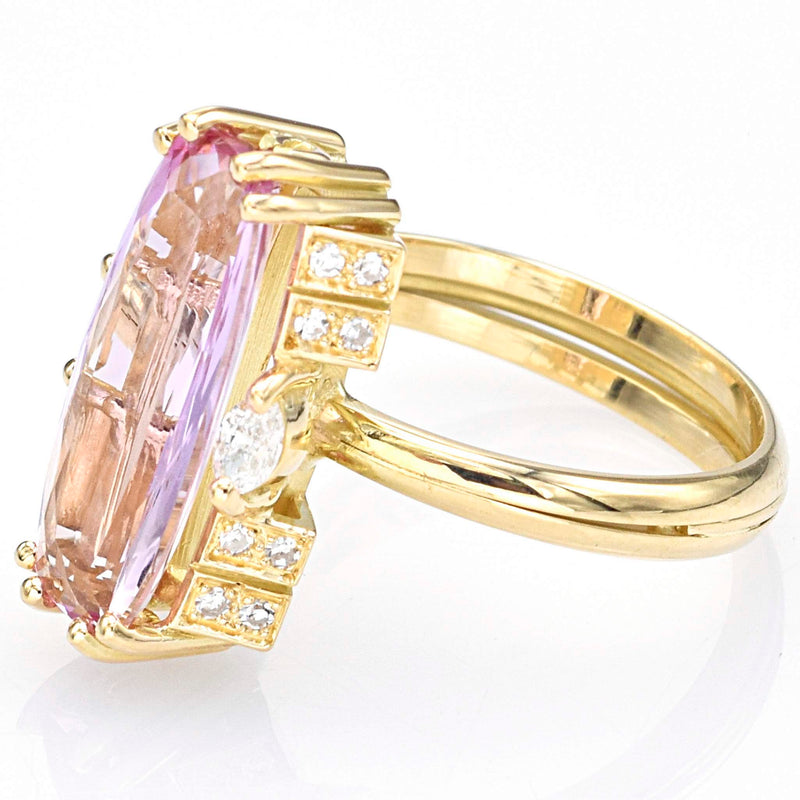 Vintage 18K Yellow Gold Pink Tourmaline & Diamond Cocktail Ring