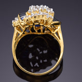 Vintage 18K Yellow Gold Blue Sapphire & 1.17 TCW Diamond Cocktail Ring + Box