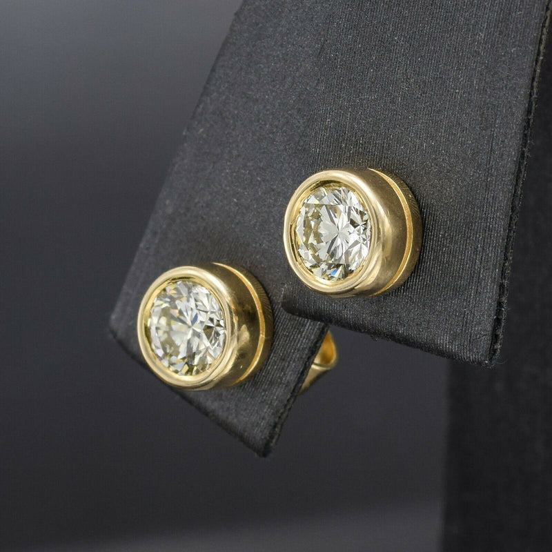Vintage 14K Yellow Gold 1.02 TCW Diamond Round Bezel Stud Earrings