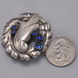 Vintage Georg Jensen Denmark Sterling Silver Sapphire Brooch Pin # 165