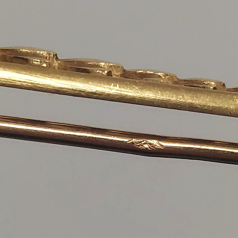 Antique 18K Yellow Gold Garnet Art Deco Bar Brooch Pin 74.5 x 5.0 mm