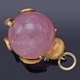 Vintage 18K Yellow Gold Rose Quartz & Sapphire Octopus Ball Pendant 18.9 Grams