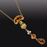 Antique 14K Yellow Gold Citrine & Sea Pearl Necklace