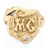 Antique 14K Yellow Gold Mine Cut Diamond M G Initial Signet Ring
