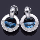 Movado 18K White Gold Blue Topaz & Diamond Omega-Back Radius Earrings 15.8 Grams