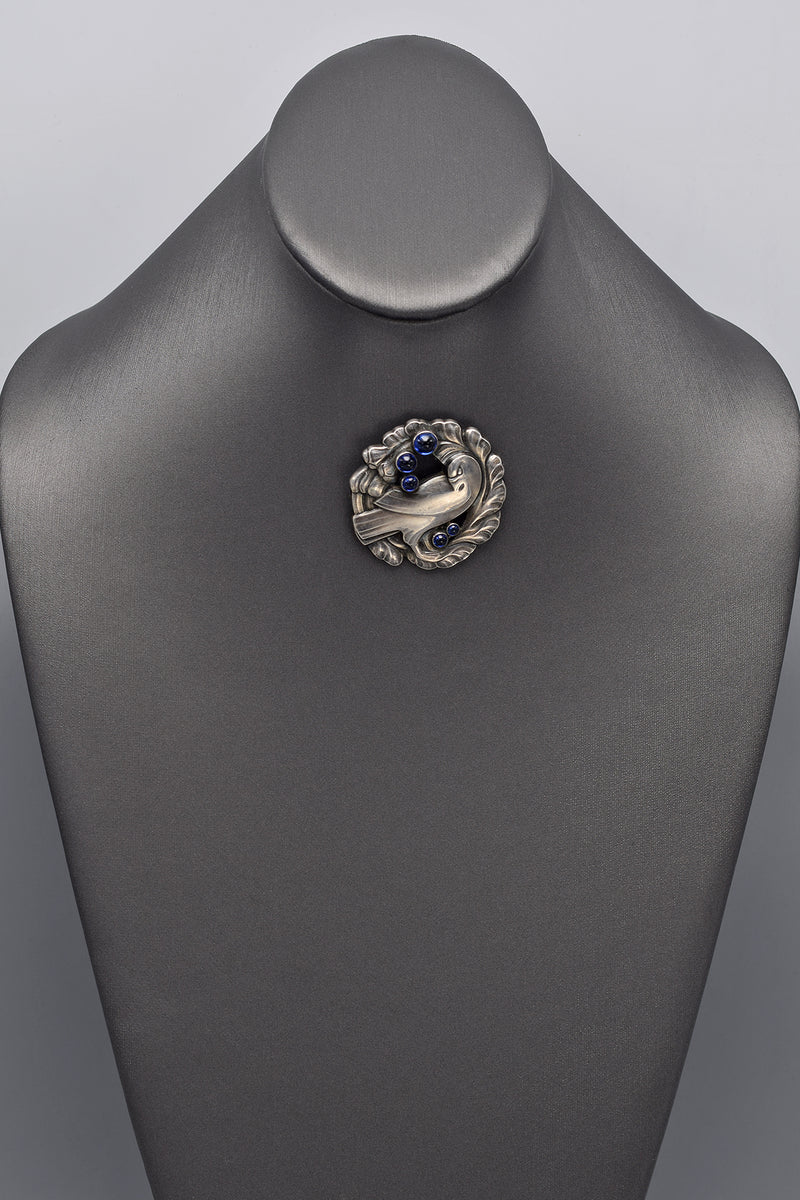 Vintage Georg Jensen Denmark Sterling Silver Sapphire Brooch Pin # 165