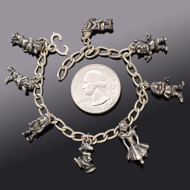Vintage Sterling Silver Disney Snow White and the 7 Dwarfs Charm Bracelet 29.1Gr