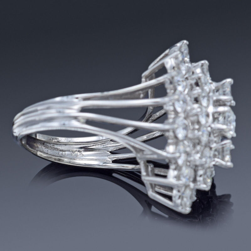 Vintage 14K White Gold 3.24 TCW Diamond Cluster Cocktail Ring 7.7 Grams Sz 6.75